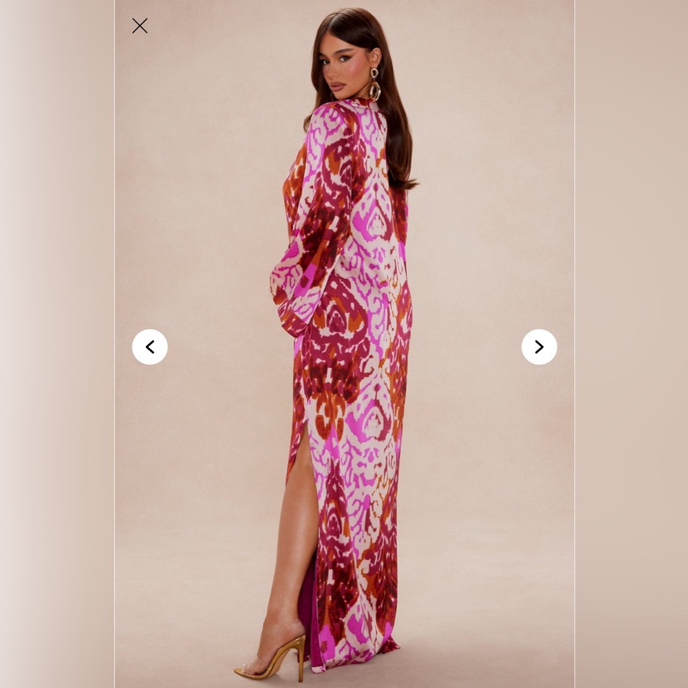 Fashion Nova Sasha Satin Kaftan Maxi Dress- Fushchia/combo